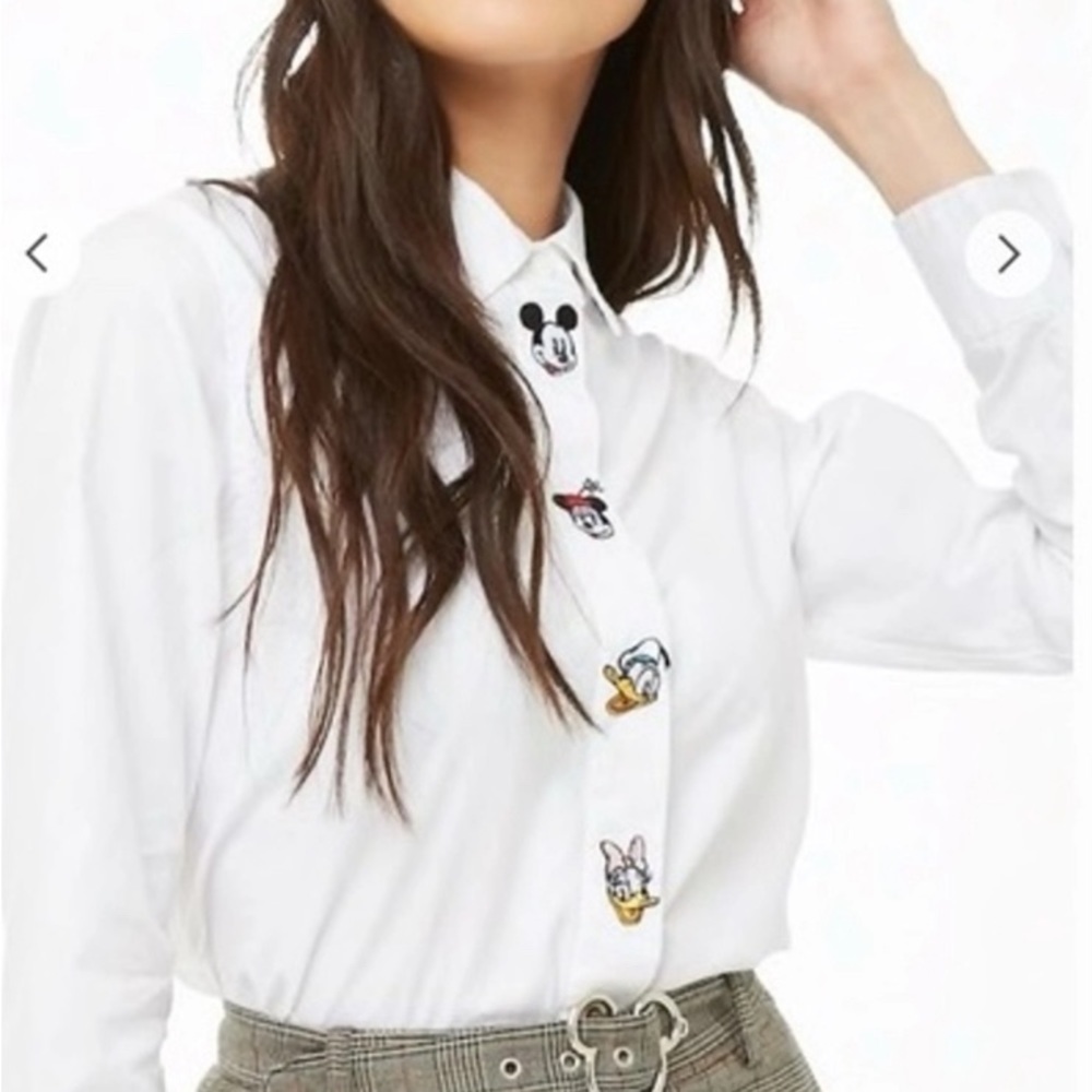 Disney White Button Down Shirt with Character Embroidery